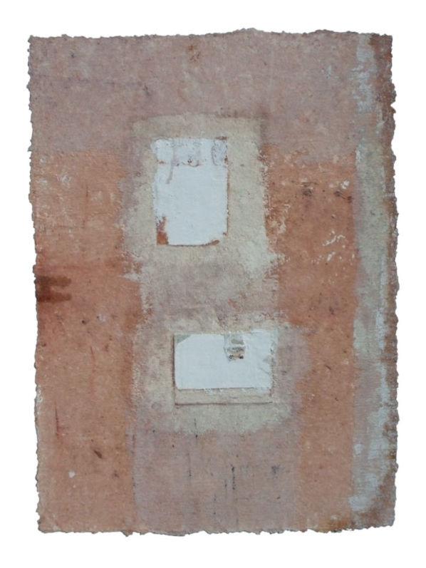 Peter de Vis, twee wit op rood, 2011, gemengde techniek op papier, 20x28cm